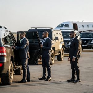 EP staff at the airport with a client